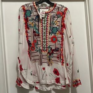 BIYA Johnny Was Top Bracciana Silk Blouse In White Multi